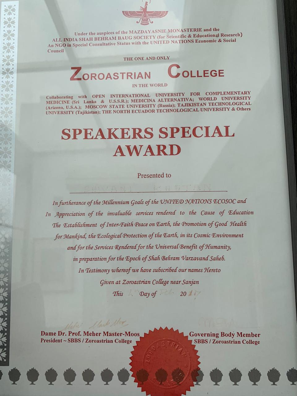 Speakers special awards